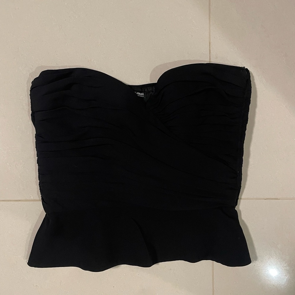 Giorgio Armani Black Strapless Peplum Top